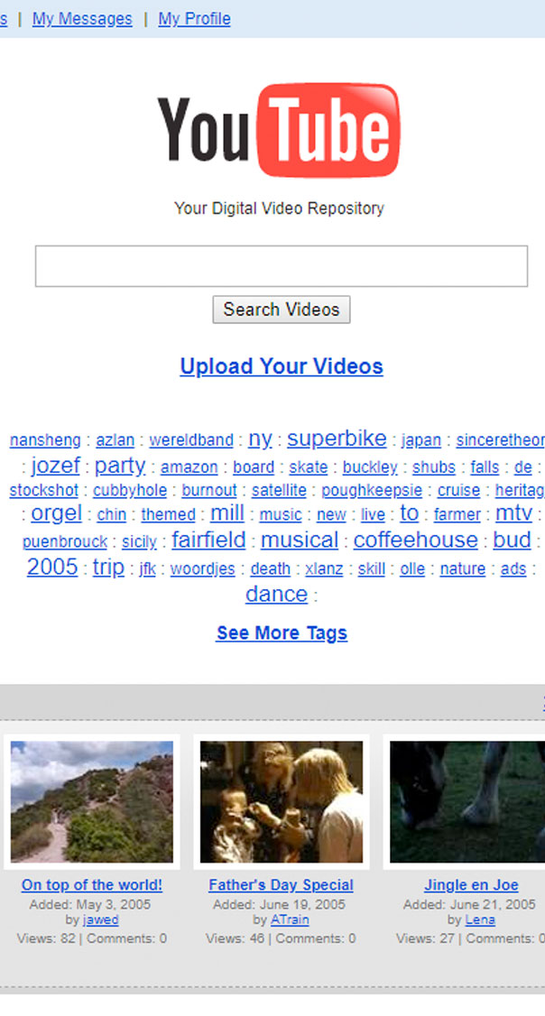 Youtube_2005 Primer diseño de YouTube en 2005